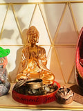 Bouddha Zen Doré avec brûleur d’encens & pierres naturelles – Création artisanale