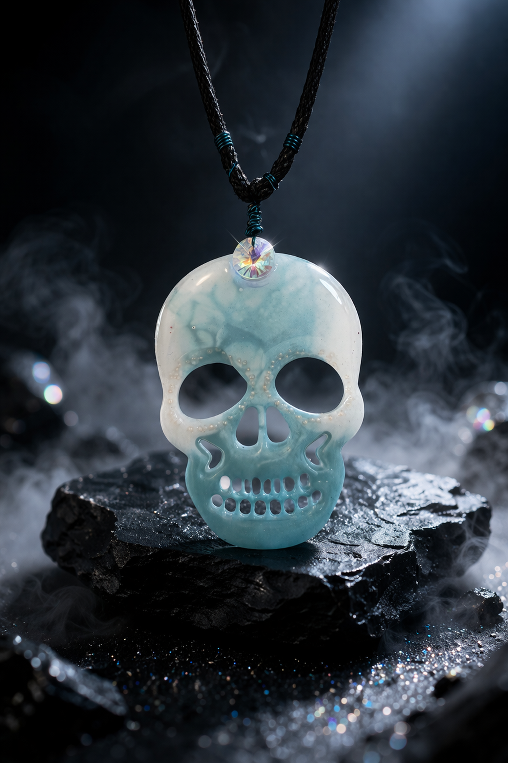 Collier Skull bleu glacé – Résine artisanale